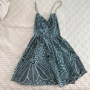 American Apparel Blue and Black Tribal Print Spaghetti Strap Mini Dress